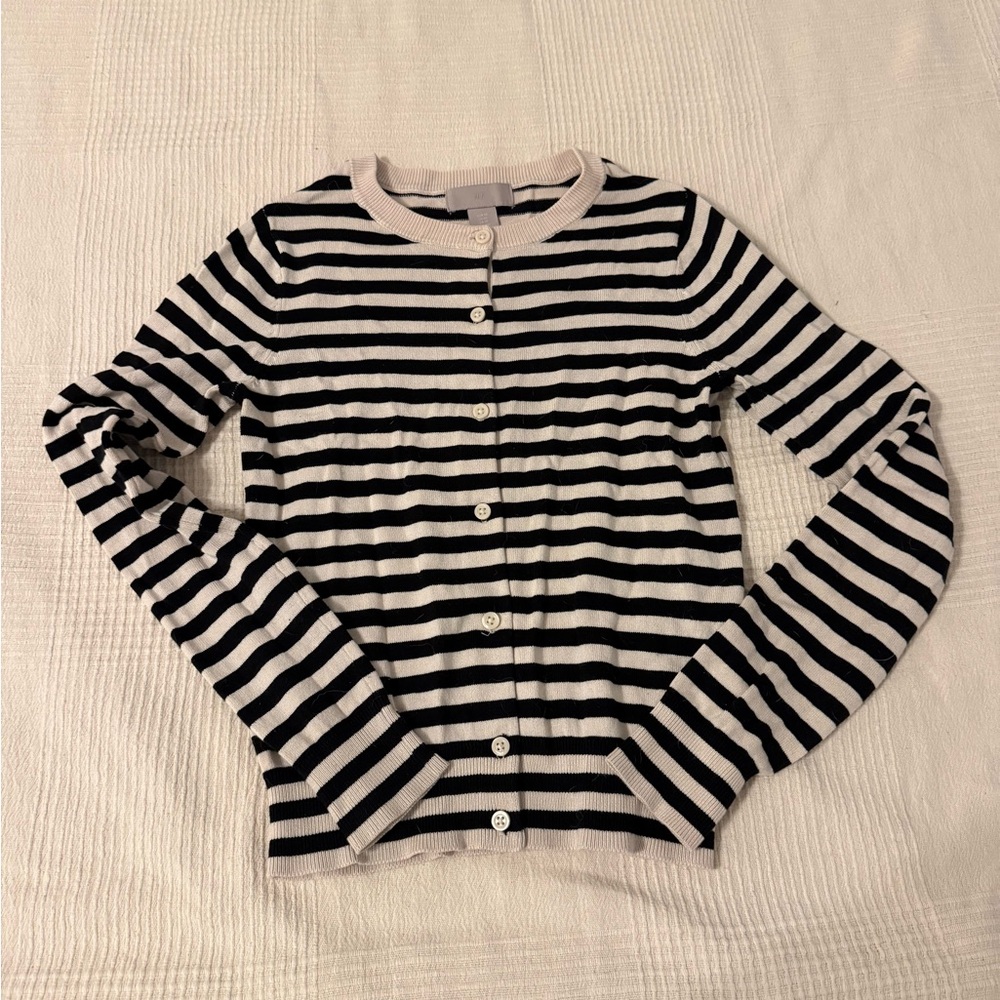 H&M Black and Cream Striped Cardigan